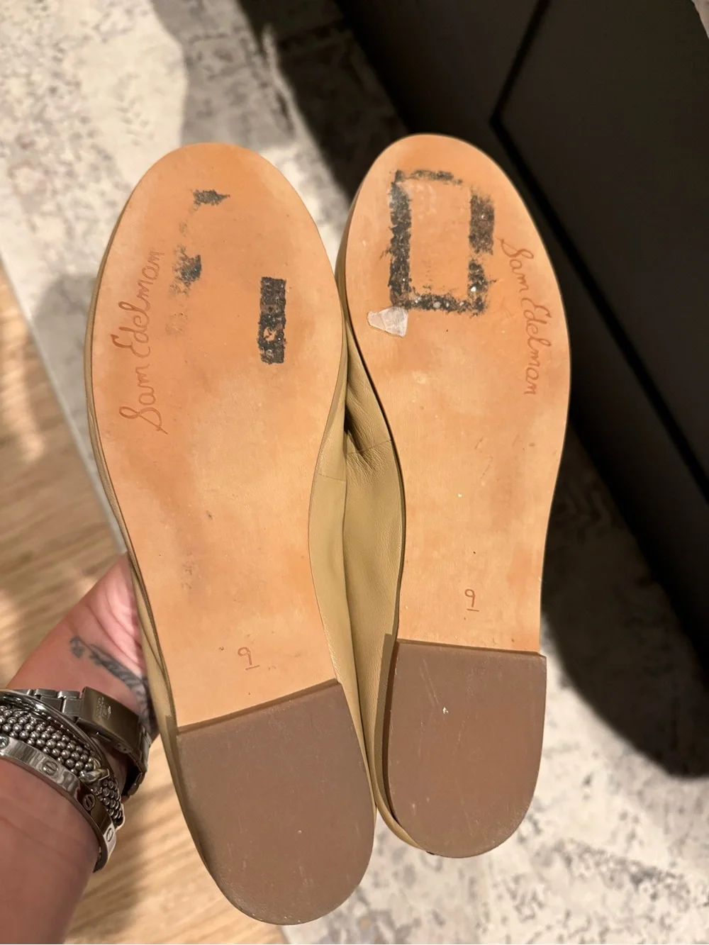 Sam Edelman Flora Leather Ballet Flats Soft Beige Size 9